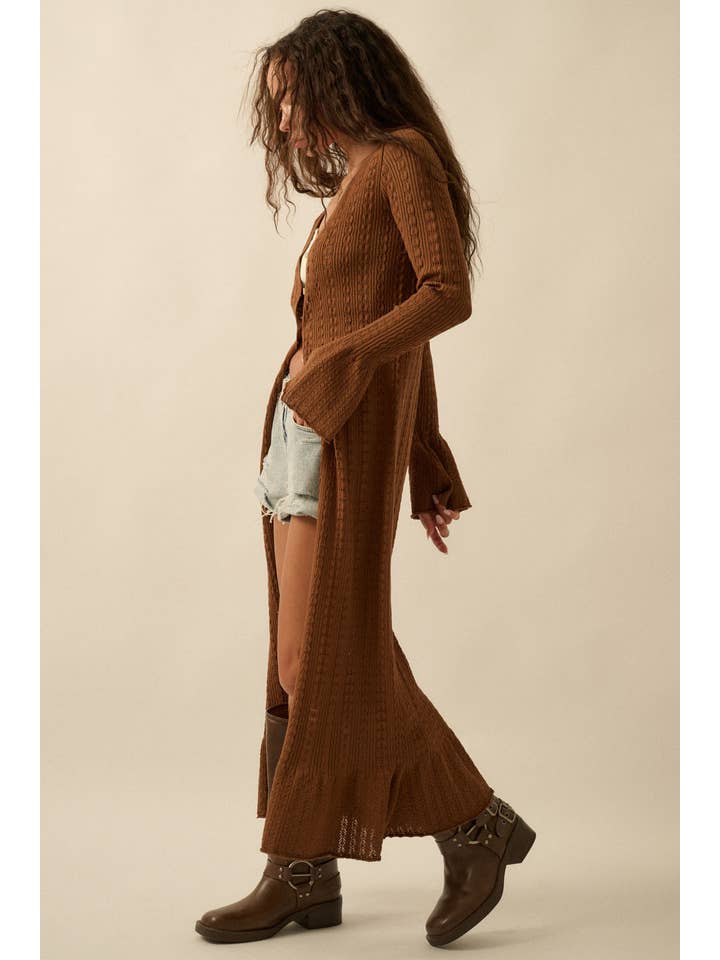 Promesa USA – Engroshandel Cardigan - Dame – Pointelle ribstrikket cardigan med trompetærmer10