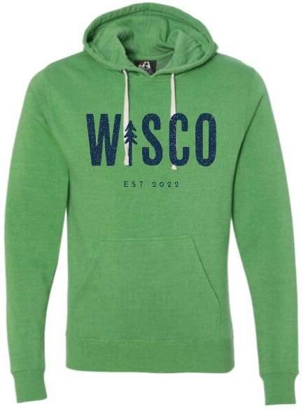 WISCO Green Navy Unisex Hooded Sweatshirt for wholesale by Wisco Clothing Co.