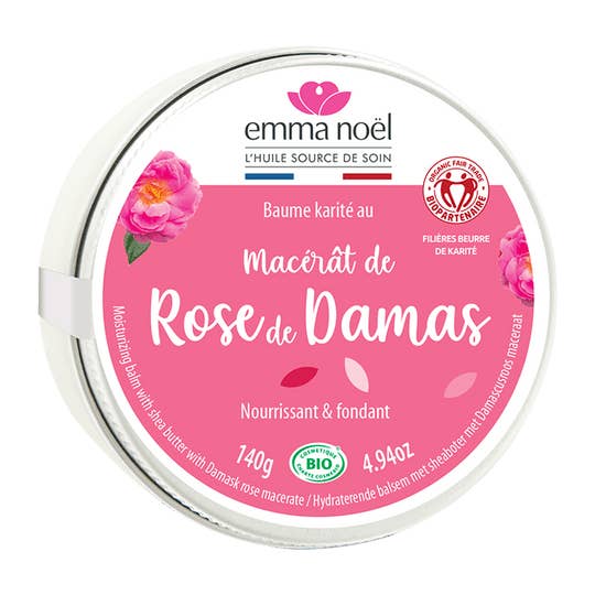 Fair Trade biologische damast roze shea balsem 140g voor wholesale door EMMA NOEL