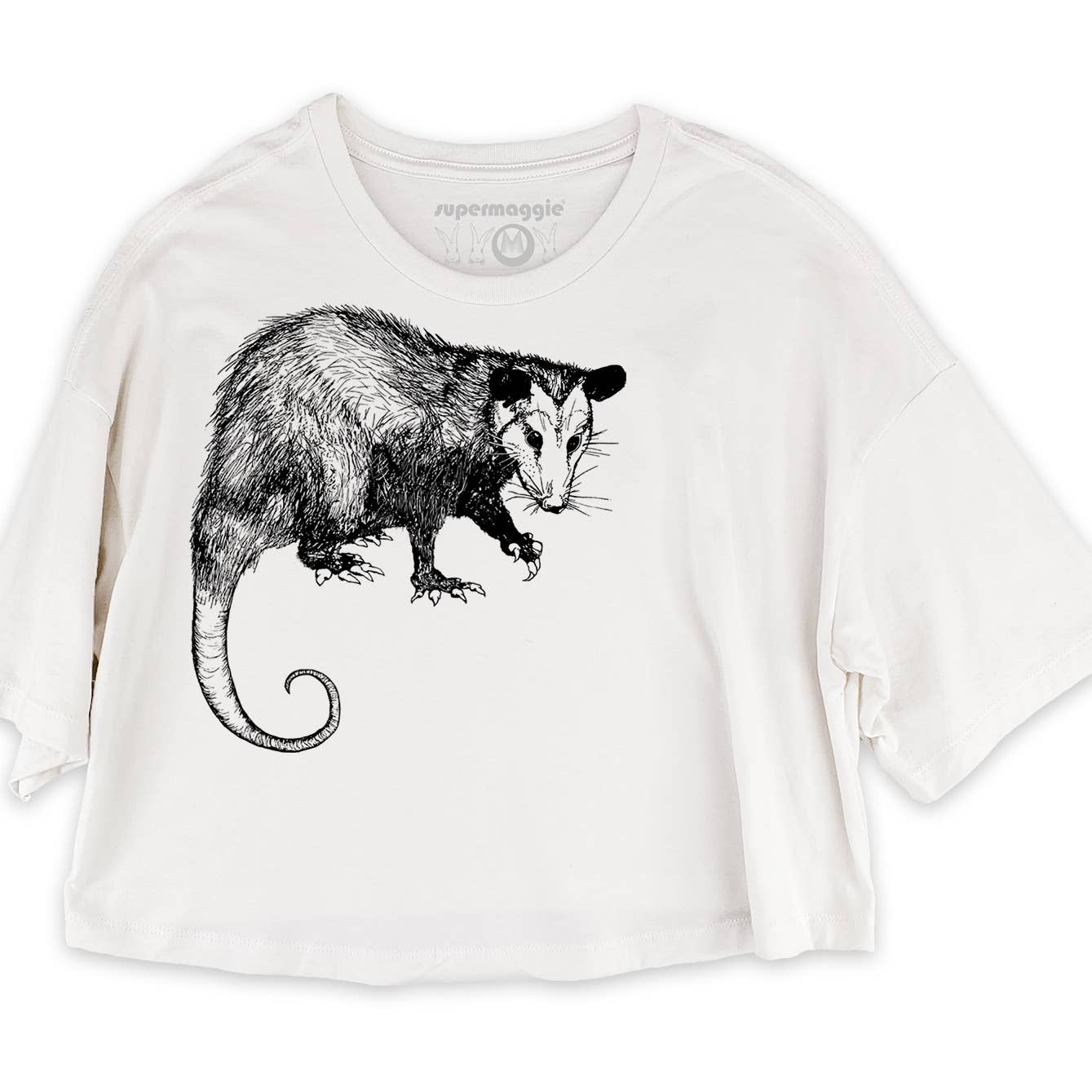 Supermaggie @ Faire - Wholesale Screen Printed T-Shirt - Women's - Opossum Clover Crop Tee1