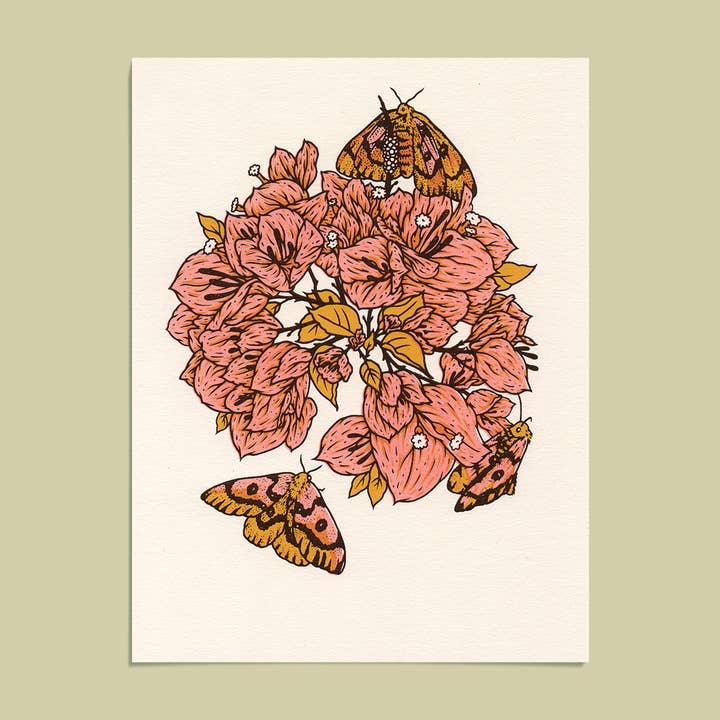Sheep Moths + Bougainvillea Flowers 6x8" Giclee Print for wholesale by Mustard Beetle