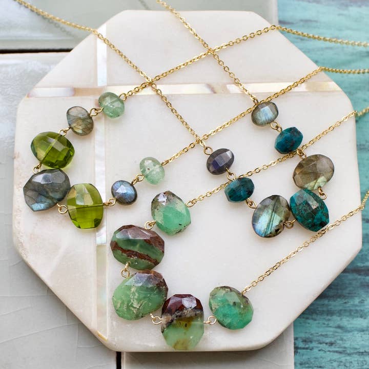 Semi Precious Faceted Nugget Stacked Necklace|14k Gold Plate for wholesale by a.v. max