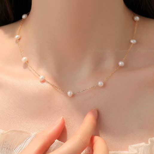 Waterproof Natural Freshwater Pearl Necklace for wholesale by happyzzzsu
