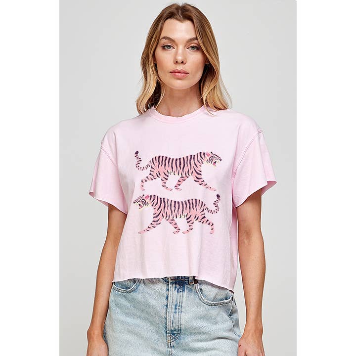 Illustrated Society - Vendita all'ingrosso Maglietta serigrafata - Donna - TOP CORTO CON GRAFICA VINTAGE TIGERS