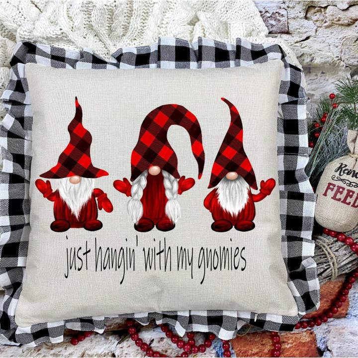 Buffalo Plaid Christmas Gnome Just Hangin' With My Gnomies Pillow Sham Cover for wholesale by Crafty Casey's Wholesale