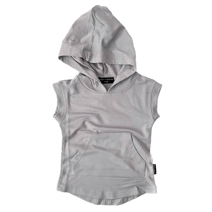 BAMBOO HOODED MUSCLE TEE - FROST for wholesale by Remi + Rae Co.