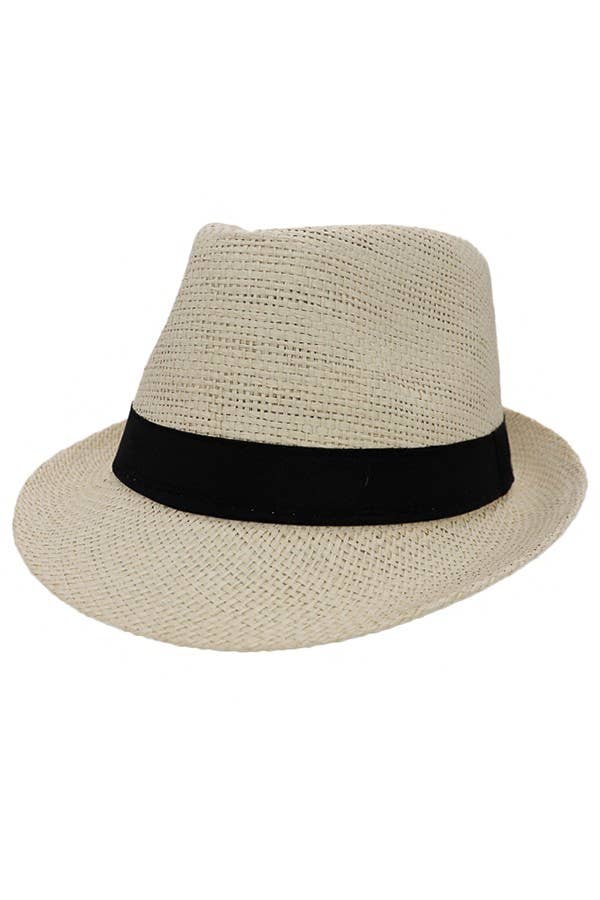 Cap Zone - Wholesale Straw Hat - Women's - Black Band Decor Open Weave Paper Straw Fedora1
