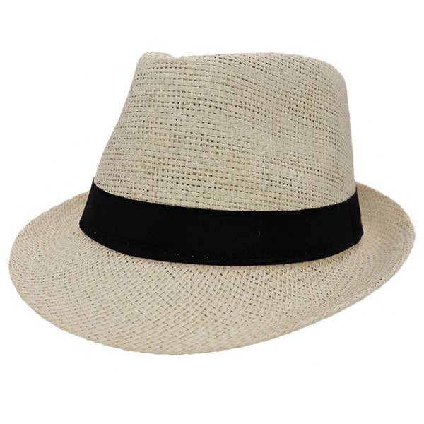 Cap Zone - Wholesale Straw Hat - Women's - Black Band Decor Open Weave Paper Straw Fedora1