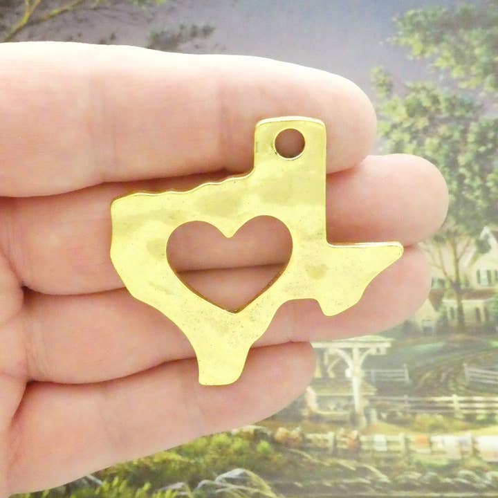 Treasure Island Jewelry - Wholesale Individual Charm/Pendant - Gold Texas Charm with Open Heart Pendant by TIJC