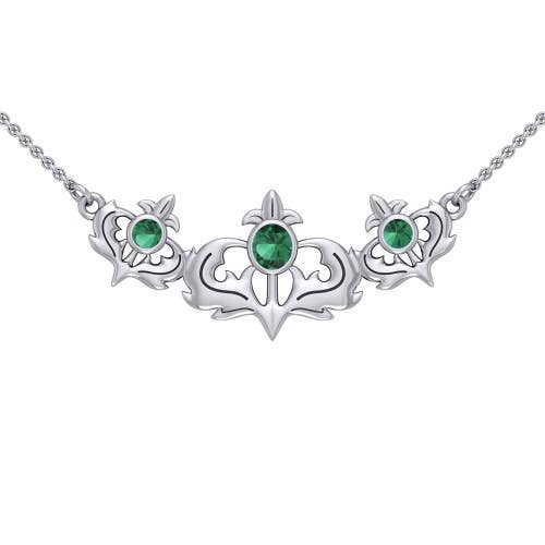 Dublin Gift Company - Wholesale Pendant/Charm Necklace - Sterling Silver Scottish Thistle Necklace with Gemstone