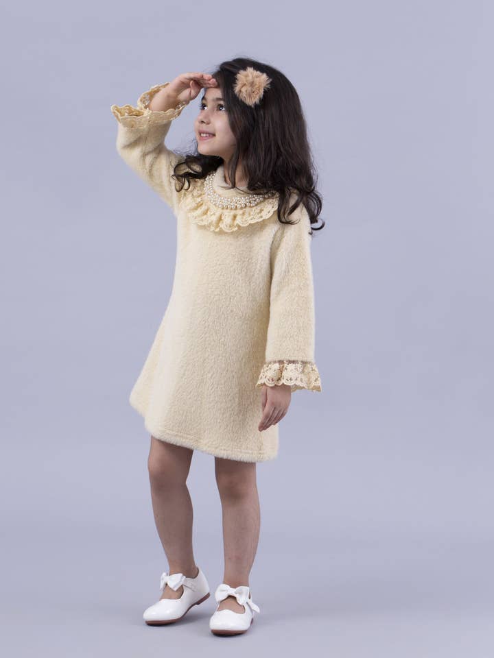 Butter Yellow Dress with Fancy Collar Detail for wholesale by TheBeanWalk