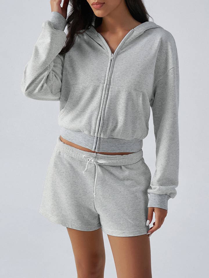 Conjunto gris de sudadera con capucha y cremallera DY244 para venta al por mayor de UNISHE