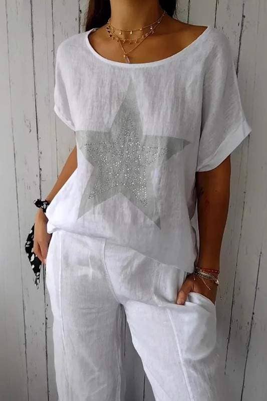 Fashion Combination - Wholesale Blouse - Women's - starlight linen tee1