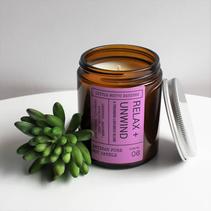 Little Motto Designs - Wholesale Jar/filled candle - 7 FRAGRANCES | 2 SIZES | Amber Boxed Candle Jar | Brights6