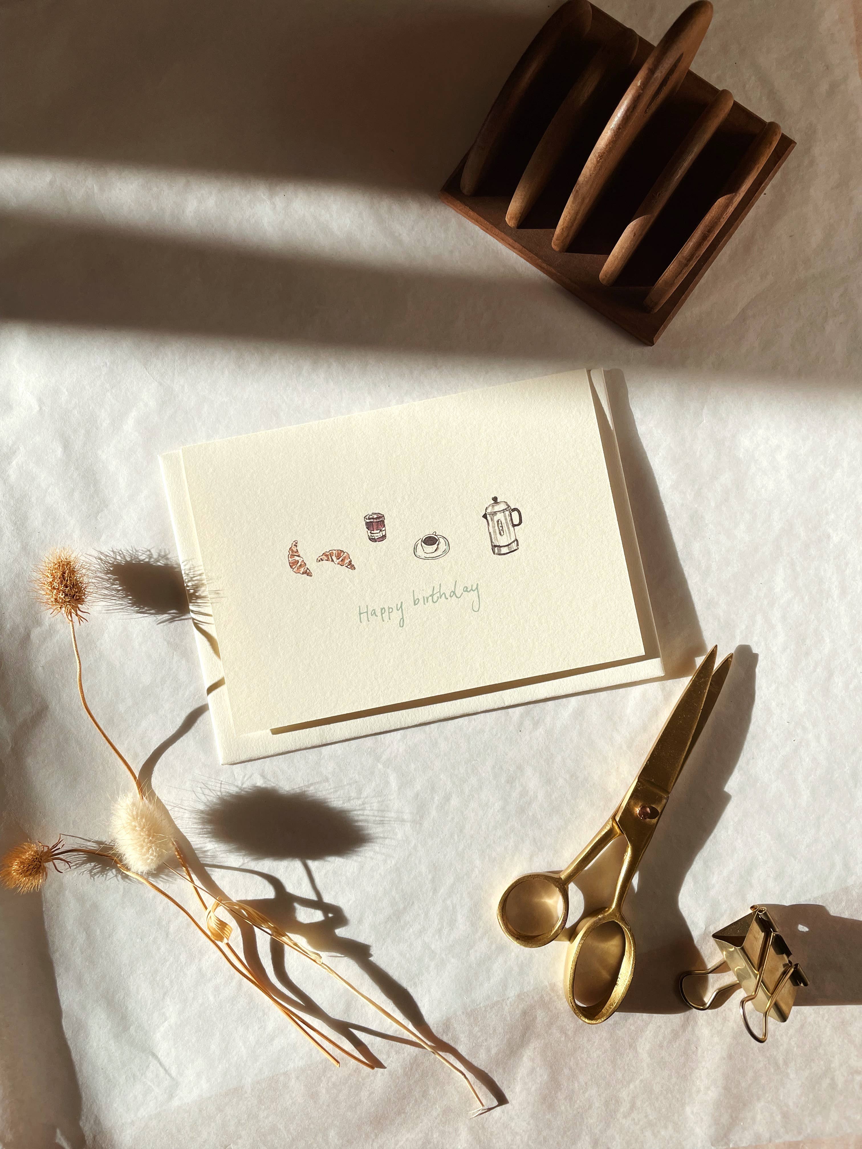 Annie Brougham Paper Goods. – wholesale Birthday card – Coffee and Croissants Birthday Card1