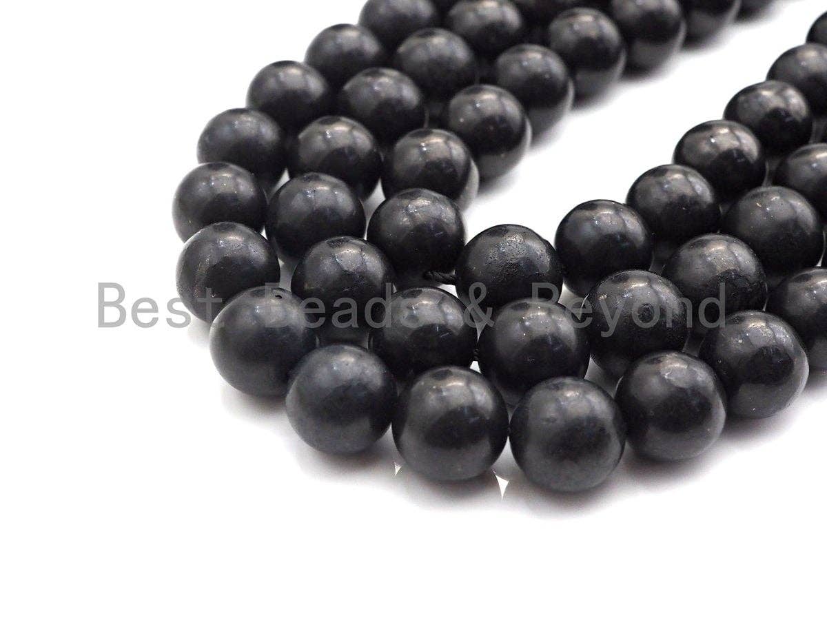 BestBeads&Beyond - Wholesale Beads - High Quality Natural Shungite Smooth Round Beads, High Energy, 4mm/6mm/8mm/10mm/12mm Shungite Beads, 15.5" Strand, sku#U9431