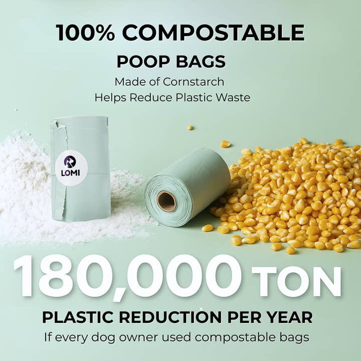 LOMI Pet Care – saco de cocó de cão por atacado – Sacos de cocô 100% Compostáveis com Alças — Eco-Friendly