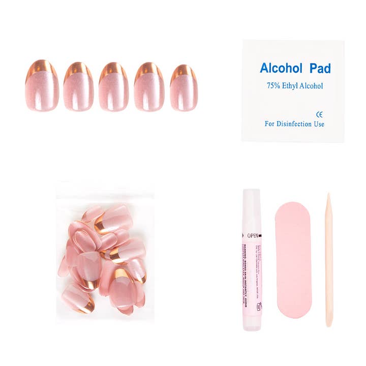 Glamnetic - Wholesale Press-On/Fake Nails - Caramel Apple Press-On Nails| Bronze Chrome Short French Tip