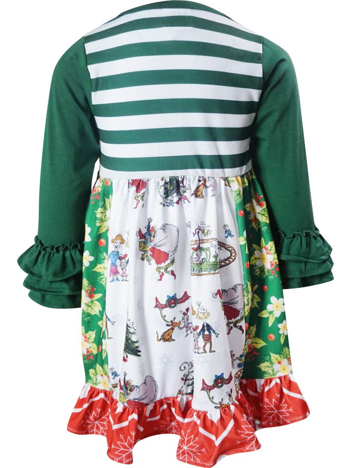 Angeline Kids - Vendita all'ingrosso Completo top e pantaloncini - Bambini - Abito da bambina con volant natalizio Grinch