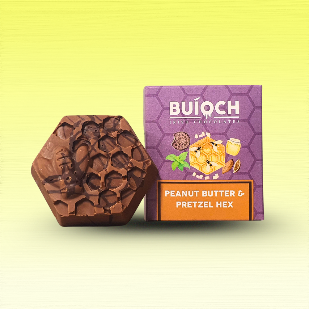 Buíoch Irish Chocolates - Wholesale Chocolate Covered Sweets - Salted Pretzel & Peanut Butter Hex1