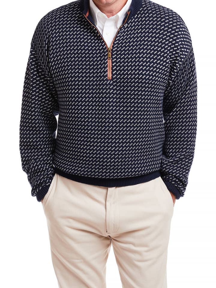 1/4 Zip Sweater Navy Birdseye for wholesale on Faire