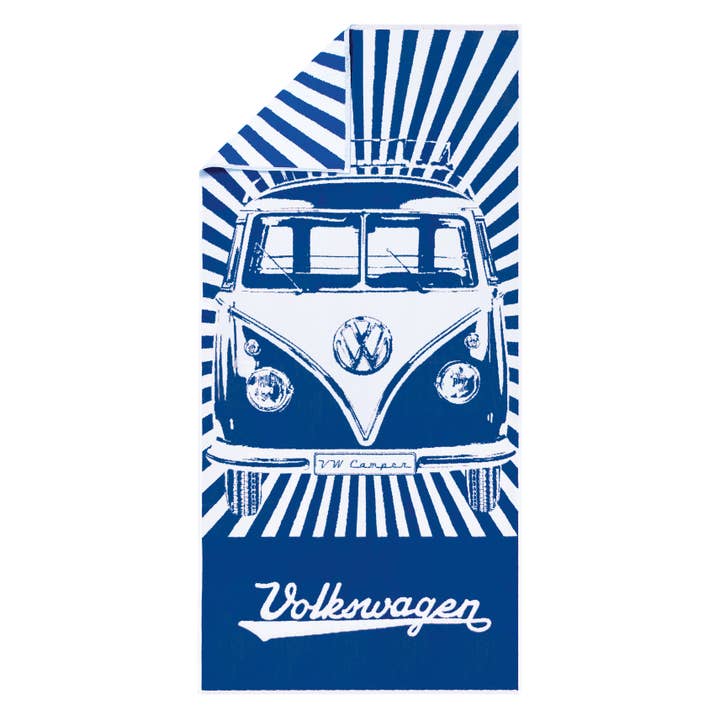 VW T1-buss bomullshandduk för bad, gym och camping – randig/blå för wholesale av VW Collection by BRISA