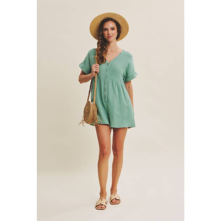 in february - Wholesale Romper - Women's - MINERAL-WASHED COTTON GAUZE OVERSIZED ROMPER