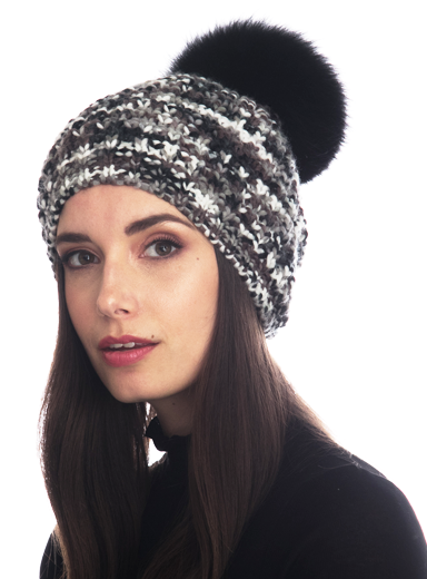 Kyi Kyi - Vendita all'ingrosso Berretto - Donna - Berretto slouchy classico con pompon in vera pelliccia di volpe - colori divertenti2