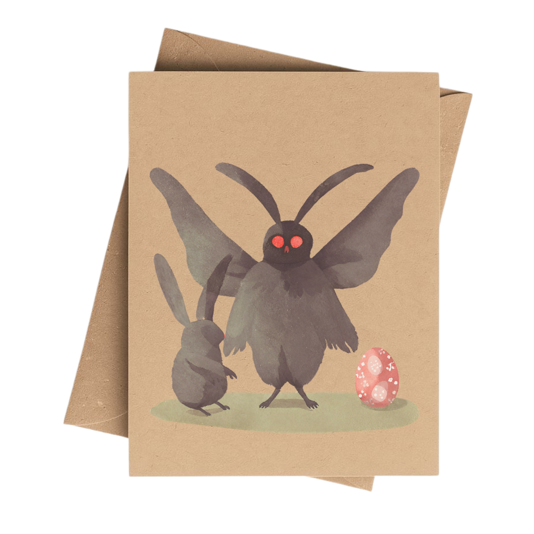 Cryptic Paper Co. - Wholesale Easter Card - Vintage Creepy Easter Bunny Notecard on Kraft Paper0