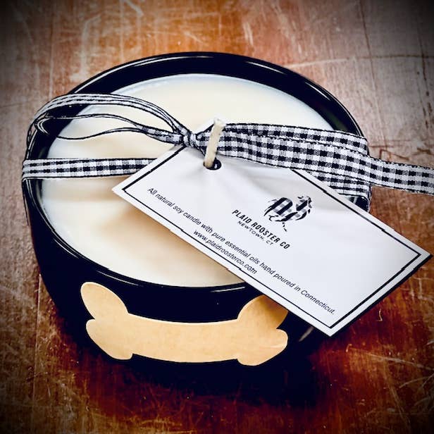 Dog Bowl Pet Odor Eliminator Soy Candle for wholesale by Plaid Rooster Co