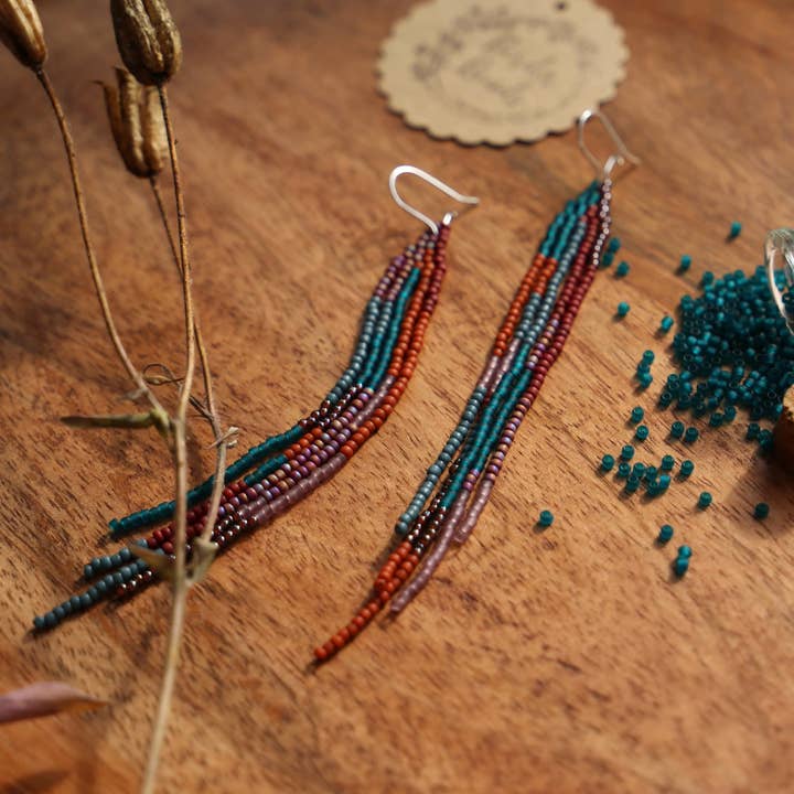 BerdorBeads - Wholesale Dangle Earrings - Patchwork - Handwoven beaded fringe earrings, colorful,long4