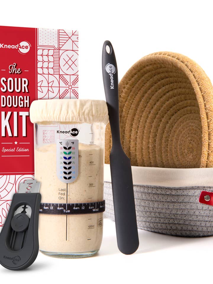 KneadAce Sourdough Kit: 24oz Jar, 2x Bannetons, Bread Lame for wholesale by KneadAce