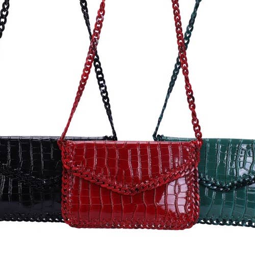 Nima Accessories Inc - Wholesale Crossbody Bag - Women's - Ladies Patent Leather Clutch Envelope Bag Lucite Chain Strap