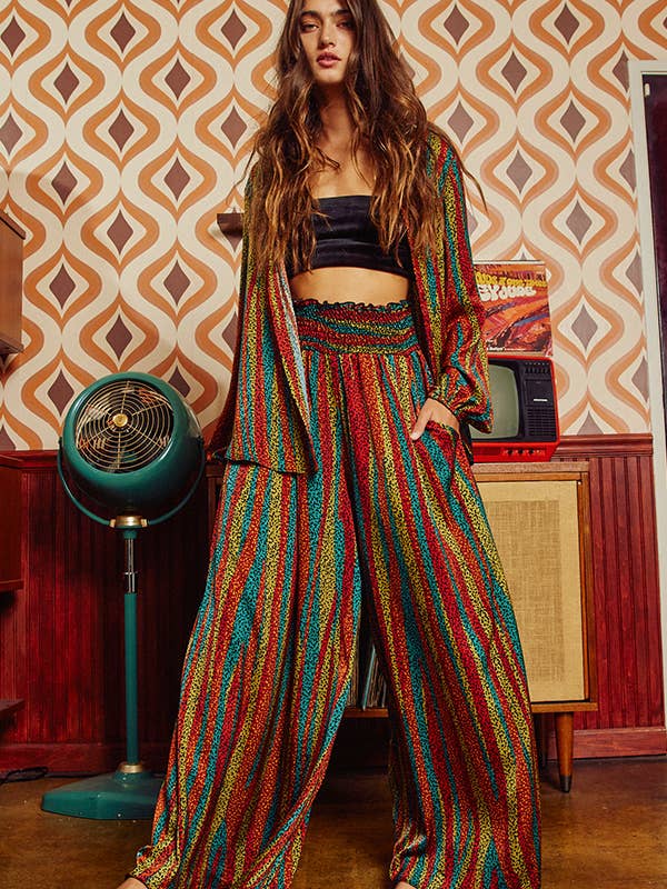 P5016Z Multi Color Smocked Waist Band Wide Leg Maxi Pants for wholesale on Faire