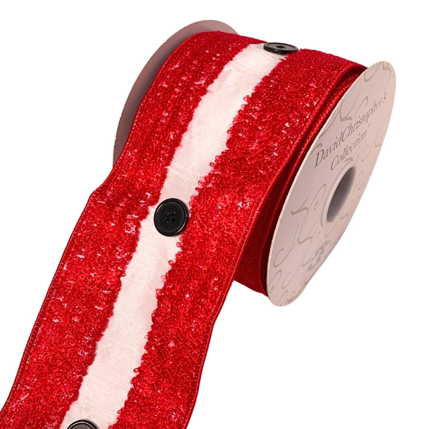David Christopher's Collection - Wholesale Ribbon - Gift Wrapping - RED FUZZY WHITE CENTER BUTTON RIBBON 4"X10YD1