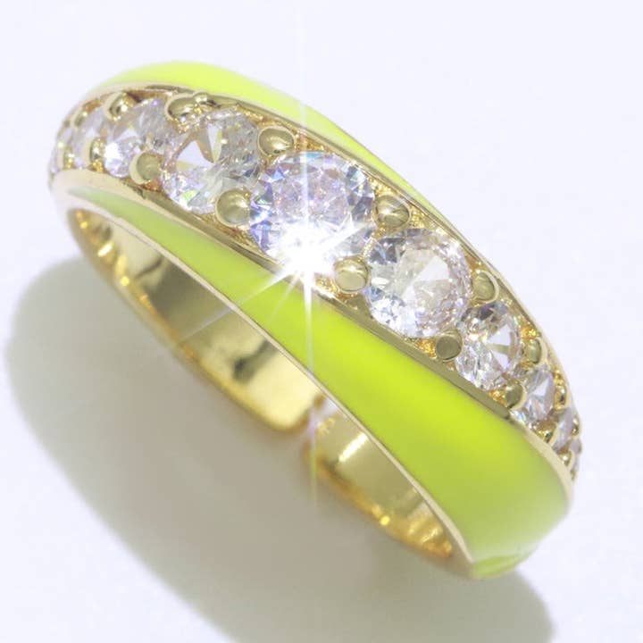 Chunky Enamel Ring | Gold Filled Band Pastel Color Ring | Cubic Zirconia Stacking Open Ring Adjustable for wholesale by Aim Eternal