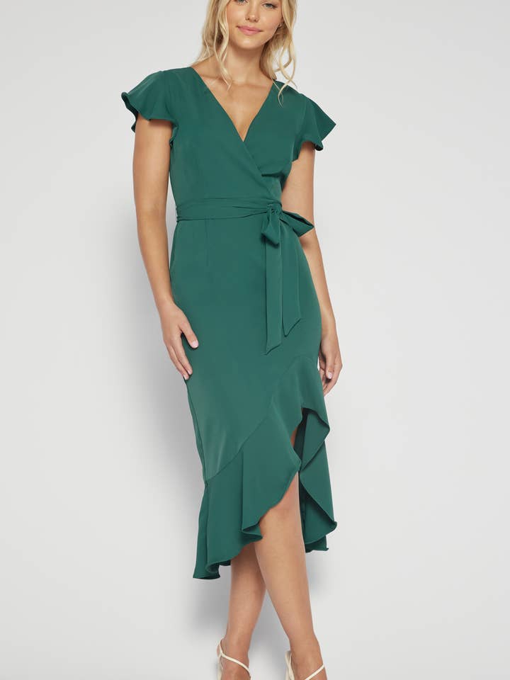 Fjärilsärmad midiklänning med volangfåll för wholesale av Style State Wholesale