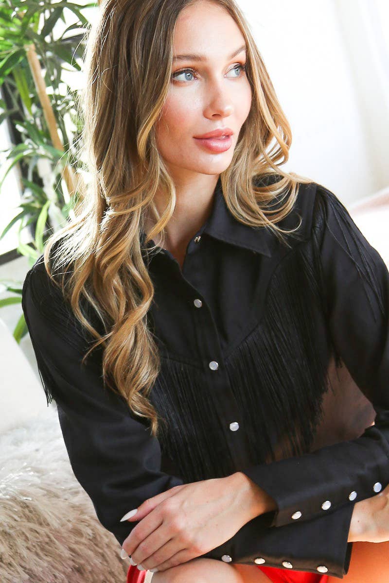 Vine & Love – Großhandel Hemd mit Button-down-Kragen – Damen – Fransen-Langarm-Snap-Westernhemd VT606249