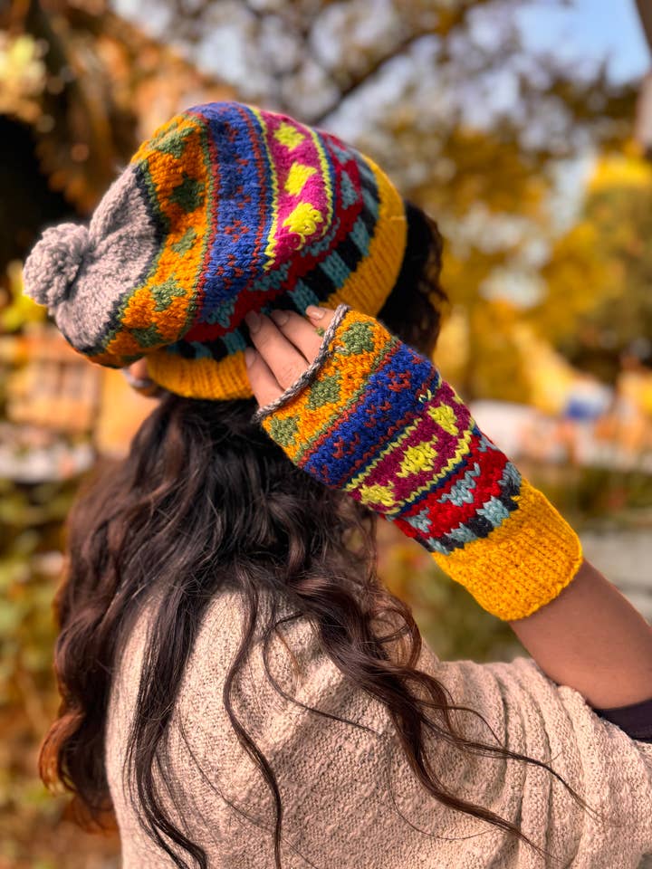 Conjunto étnico de gorro y guantes hechos a mano para venta al por mayor de miglo