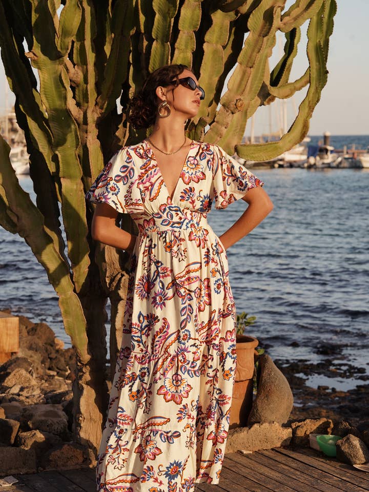 Colorful paisley print bohemian long dress R5176 for wholesale by IN APRIL 1986 - SAS IDK