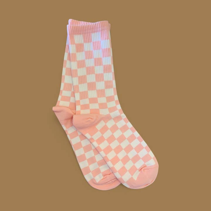 agathe & cocö - Wholesale Socks - Women's - Checkered socks pair - Baby pink & white0