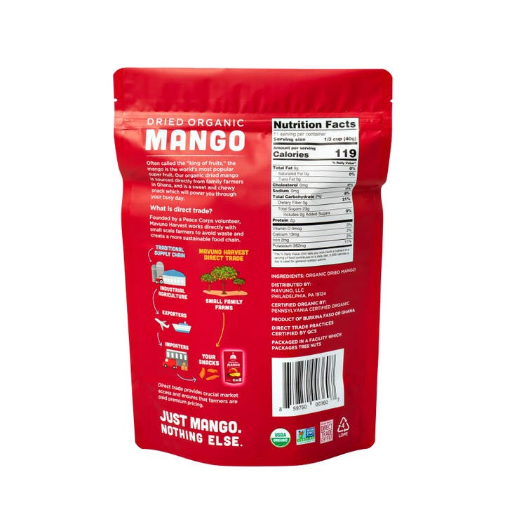 Mavuno Harvest Organics - Wholesale Dried/Dehydrated Fruit - Organic Dried Mango, 6-pack case