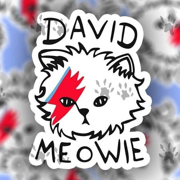 David Meowie rode en blauwe sticker, Bowie Cat, Kitten, Grappig voor wholesale door The Red Otter