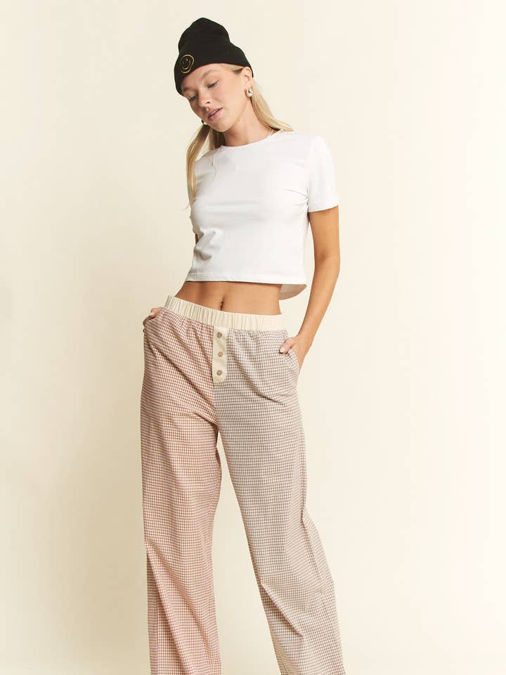 JADE BY JANE - Wholesale Pants - Women's - PLUS SIZE GINGHAM PRINT COLORBLOCK PANTS2