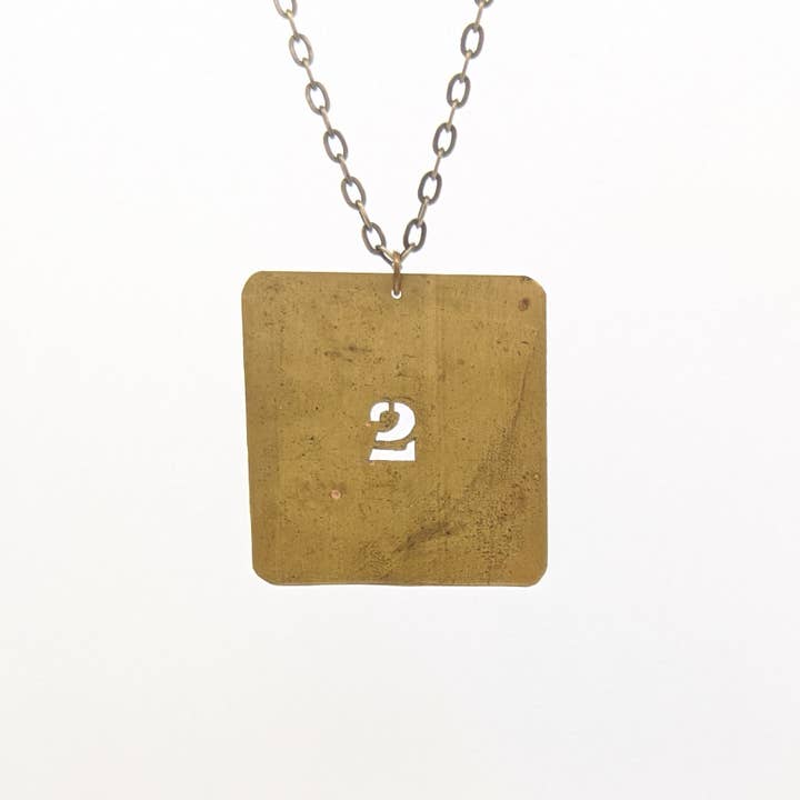 Amy Pfaffman Jewelry - Wholesale Pendant/Charm Necklace - Vintage brass number and letter stencil necklace10