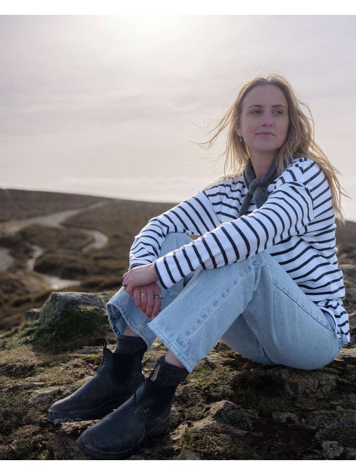 Ivy – wholesale T-shirt – women's – Sam Midweight Organic Cotton Navy Breton T-Shirt3