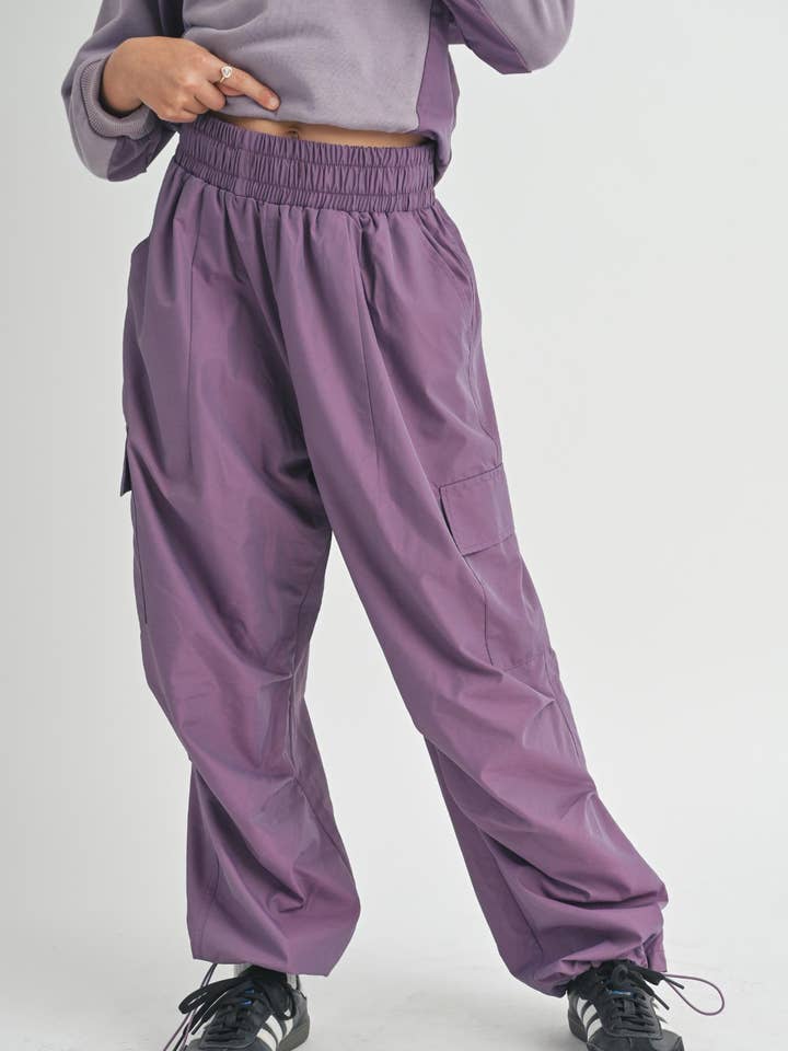 Tween Vita Elastic Waist Cargo Pants: PURPLE for wholesale by Sadie & Sage