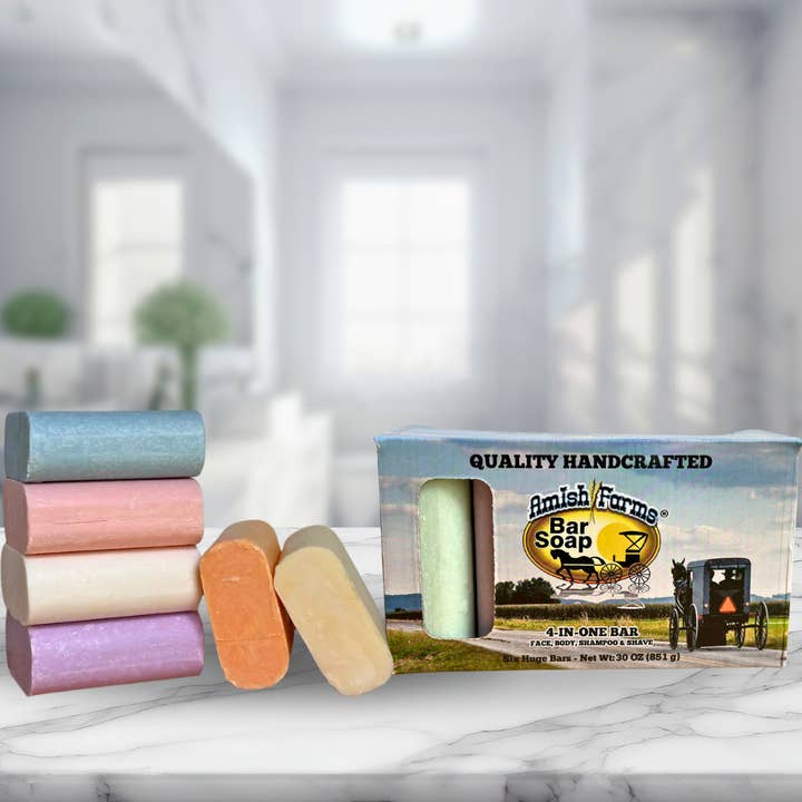 Amish Farms Soap - Wholesale Bar Soap - Amish Farm Soap 6-Bar Box - Random Colors + Fragrance