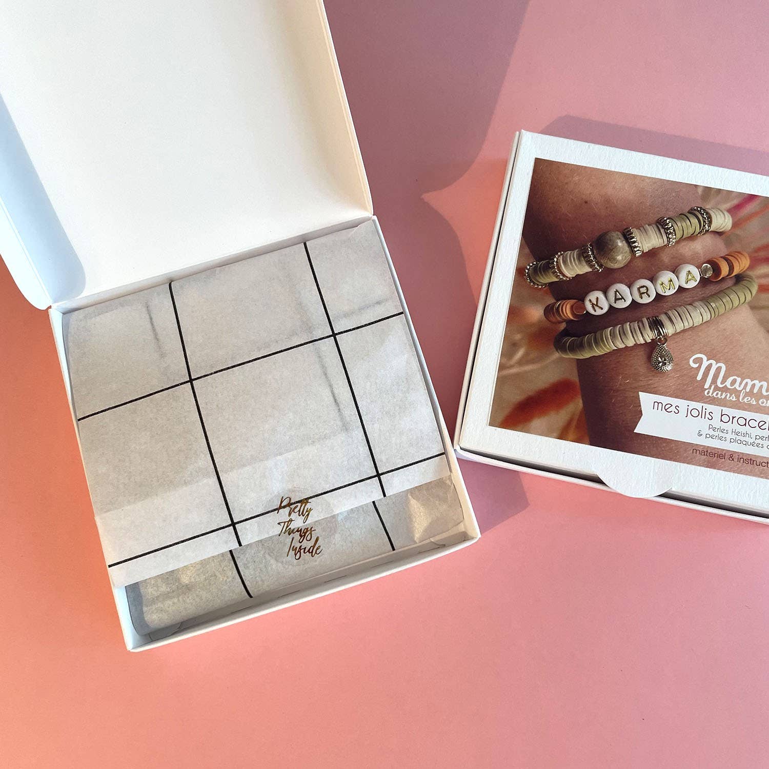 Mamie dans les orties – Joias DIY - Crianças por atacado – Kit para Fazer 3 Pulseiras Karma com Miçangas Heishi2