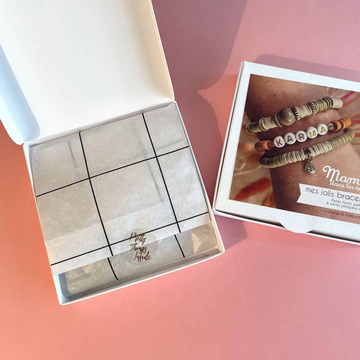 Mamie dans les orties – Joias DIY - Crianças por atacado – Kit para Fazer 3 Pulseiras Karma com Miçangas Heishi2